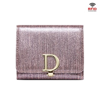 RFID Blocking Shinny Genuine Leather Women Wallets Mini Pink Short Clutch Luxury Female Purse Card Holderl