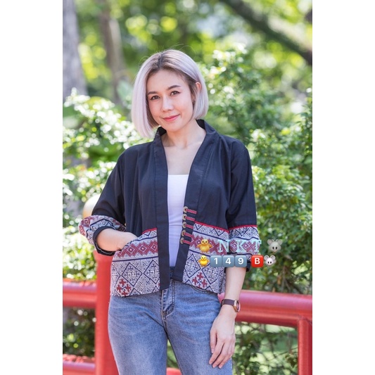 เสื้อคลุมแขนบอลลูน ผ้าฝ้ายชินไม แต่ลายผ้าพิมพ์ชาวเขา ตัดเย็บปราณี ใส่สบาย ระบายอากาศดี