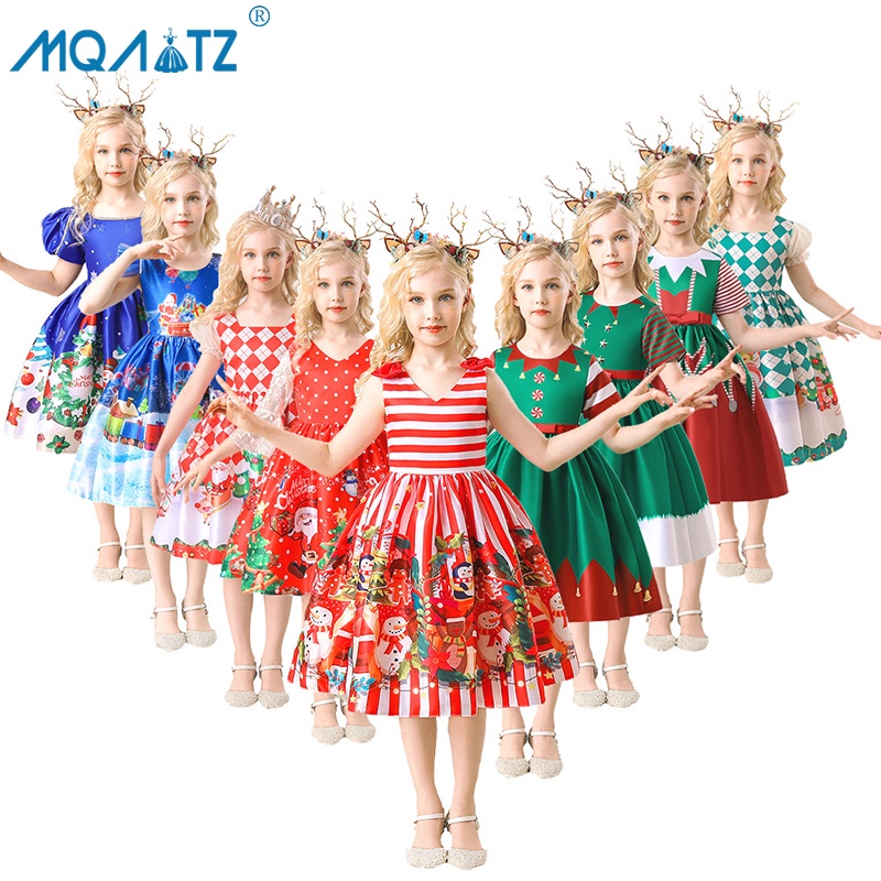 Mqatz คอสเพลย์คริสต์มาสชุดเด็กเครื่องแต่งกายเด็กสาวเด็กสาวซานตาคลอสชุดเจ้าหญิงพรรคเสื้อผ้า 3-10 ปี SD071