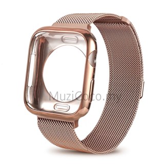 พร้อมส่ง สายนาฬิกาข้อมือสเตนเลสแม่เหล็ก พร้อมเคส สําหรับ IWatch Series 8 7 SE 6 5 4 3 2 T500 T500+ T500+PLUS HW22pro HW26+ M26plus 44 มม. 41 มม. 45 มม. 38 มม. 40 มม. 42 มม.