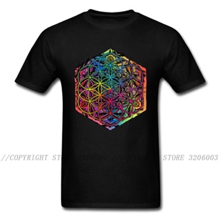 【Plus Size】เสื้อยืดแขนสั้น พิมพ์ลายดอกไม้ Mandala สีดํา สําหรับผู้ชาย