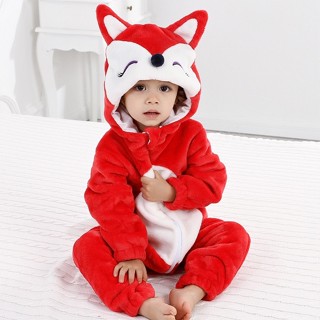 【Red fox】happy babyการ์ตูนรูปสัตว์จิ้งจอกแดง onesie เด็กทารกผ้าสักหลาด ชุดรอมเปอร์เด็กผ้าสักหลาด