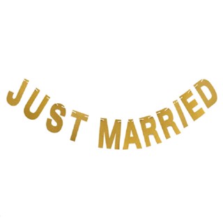 ธงพรีเวดดิ้ง JUST MARRIED Gold Glitter Flag