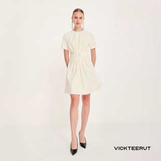 VICKTEERUT Re-Edition Short Sleeve Belted Dress เดรส แขนสั้น จับเดรป ตกแต่งเข็มขัด