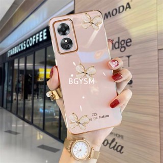 ใหม่ พร้อมส่ง เคสโทรศัพท์มือถือนิ่ม ปิดด้านหลัง ลายผีเสื้อ กลิตเตอร์ สีทอง สําหรับ OPPO A38 4G A384G 2023