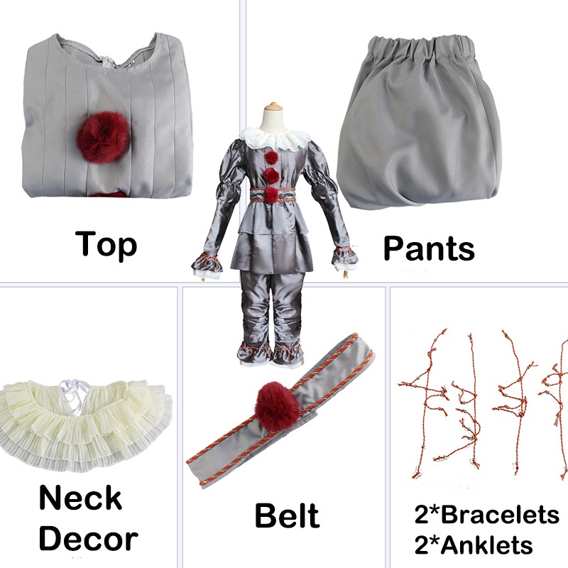 Pennywise Cosplay Costume Mask Scary Clown Suit  Adult Kids Clown Halloween Joker Cosplay Suit with Mask Gloves Shoes #3