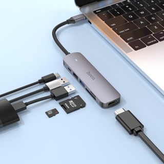 6in1 ตัวแปลงไทป์ซี HDMI 4K USB C Hub, Hoco HB28 6-in-1 Type C Multiport Hub to HDMI Adapter with RJ45 Ethernet