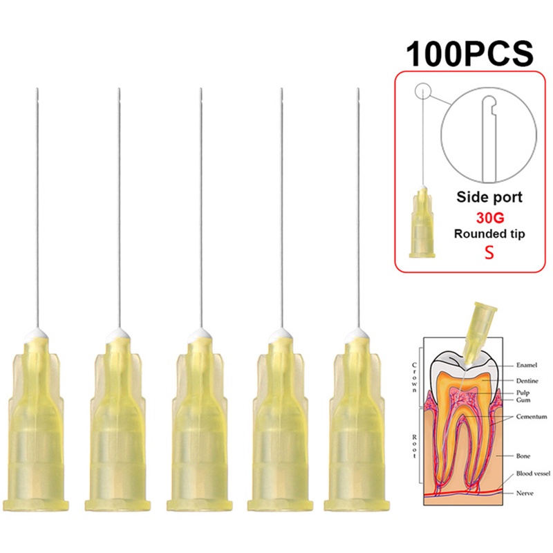 100pcs Dental Endo Irrigation Needle Tip 25G/27G/30GA 30G End-Closed Side Hole Endo Syringe Root Can
