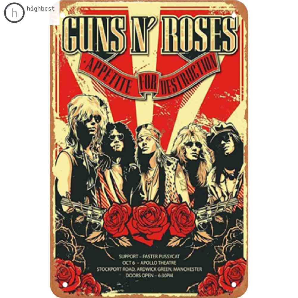 แผ่นป้ายโลหะดีบุก ลาย Guns N Roses Retro สําหรับบาร์ ผับ คาเฟ่