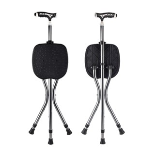 Elderly Care Walking Cane Adjustable Foldable Cane Chair Stool Seat Portable Crutch Aluminum Three Legs Walking Cane Sti