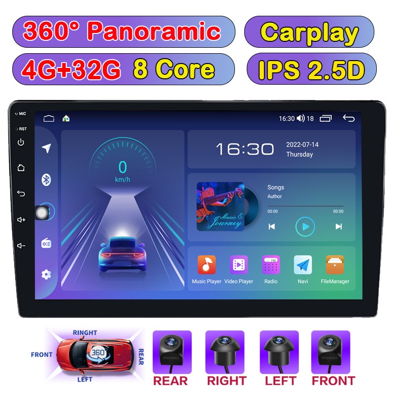[4G+32G ✨360 ° พาโนรามาเซอร์ราวด์✨]  9/10 นิ้ว 2Din Android Carplay เครื่องเล่นวิทยุ 8 Core IPS รองรับ GPS WIFI RDS บลูทูธ