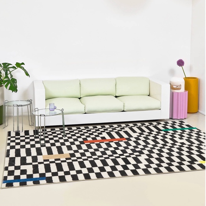 พรมปูพื้นห้องนอน คริสตัลกำมะหยี่ สีดำและสีขาวตัดกัน พรมลายตาราง 100x160 140x200 พรมปูพื้น พรมปูพื้นห้อง พรมปูพื้นห้องนอนขนาดใหญ่ พรมปูพื้นห้องนั่งเล่น - รูปที่ 3