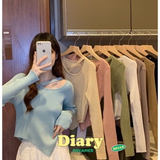 diary (59102) เสื้อครอปแขนยาวไหมพรมคอกลม สีน่ารักเซ็กซี่