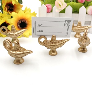 12PCS Classic Arabian Nights Gold Lamp Shape Place Card Holder Party Table Decorations Golden Aladin’s Lamp Name Card Ho