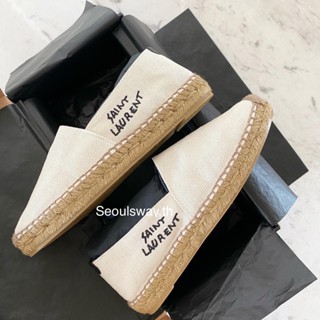 ของแท้ 100% SAINT LAURENT Logo-embroidered canvas espadrilles