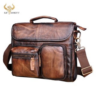 2020 Original Leather Male Designer Casual Messenger Crossbody bag Fashion Tablet Mochila Satchel University School Book