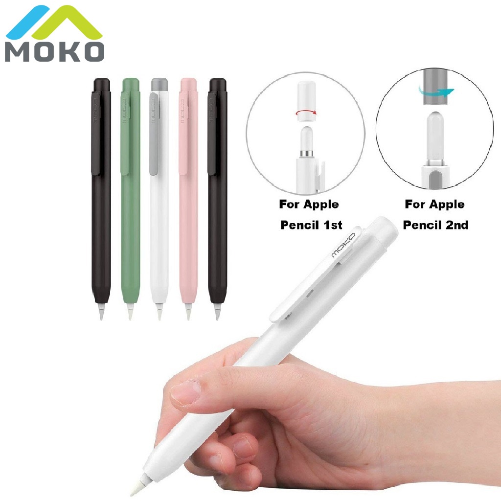 Moko เคสปากกาไอแพด พร้อมคลิปในตัว ปลอกปลายแบบถอดได้ ปุ่มสปริง และฝาครอบ สำหรับ Apple Pencil รุ่นที่ 1 และ 2