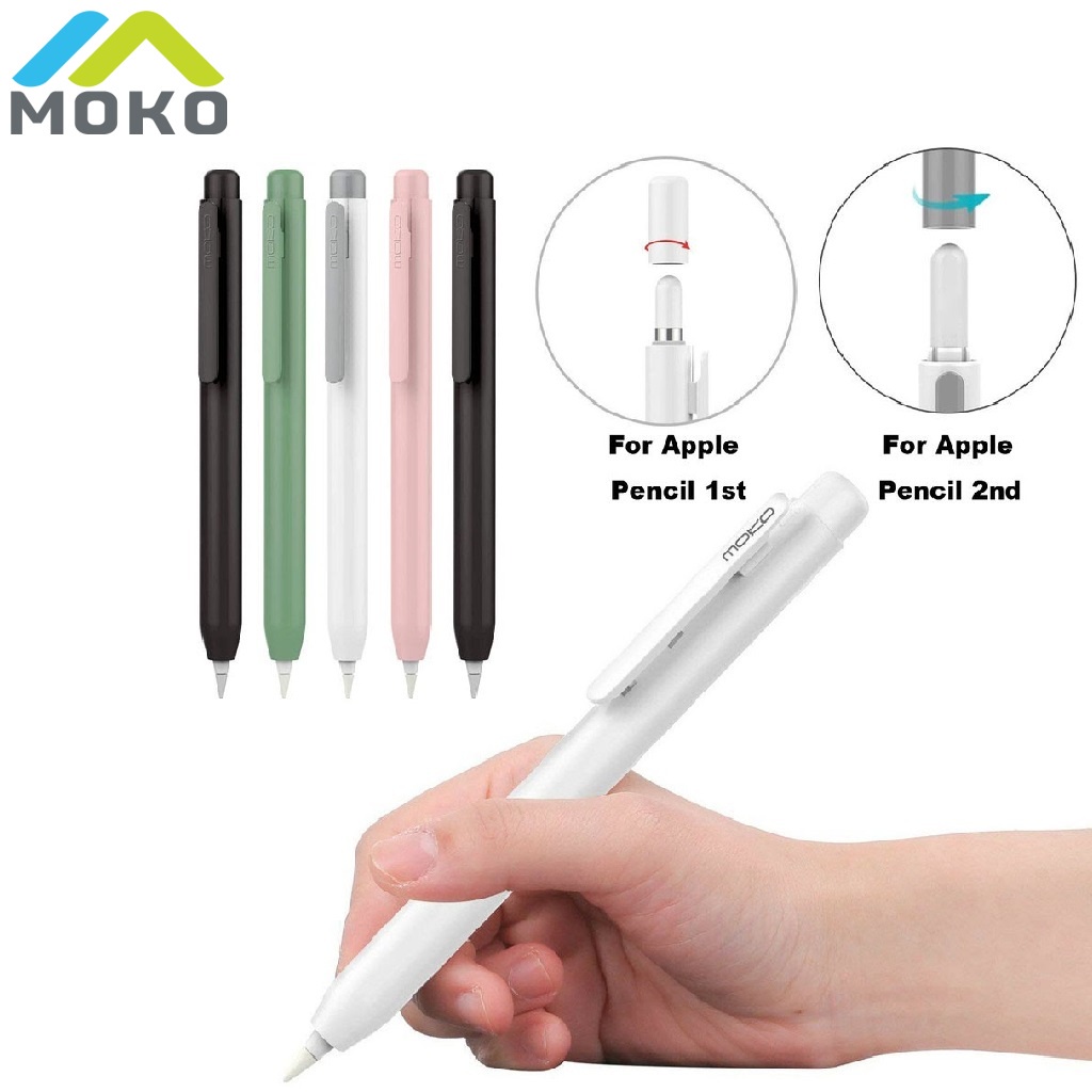 Moko ที ่ ใส ่ เคสป ้ องกันสําหรับ Apple Pencil 1st/2nd USB-C พร ้ อมคลิปในตัว , การป ้ องกันปลายแบบยืดหดได ้ , ปุ ่ มสปริง , หมวกนิรภัย