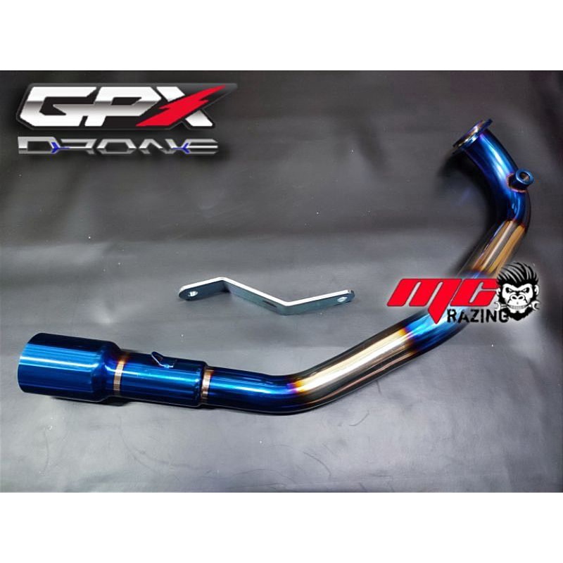 คอท่อ Gpx Drone150สีไทเท งานสแตนเลสแท้ไดซ์สีไทเทคอต้น32มิล ออก51มิล