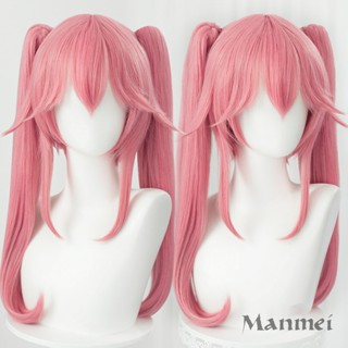 Manmei Fate Tamamo no Mae วิกผมคอสเพลย์วิกผมยาว 55 ซม. สีชมพูวิกผมหางม้าสังเคราะห์ทนความร้อน