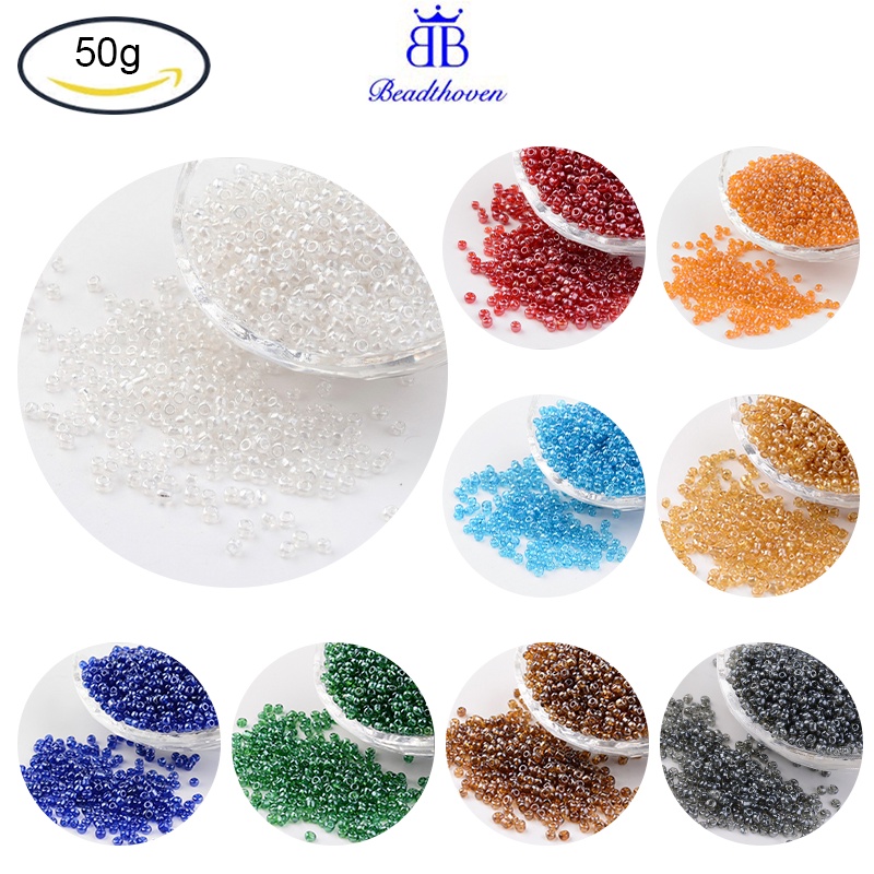 Beadthoven 1097pcs Round Glass Seed Beads  Trans. Colours Lustered  Clear  Size: about 3mm in diameter  hole: 1mm  about 1097pcs/50g