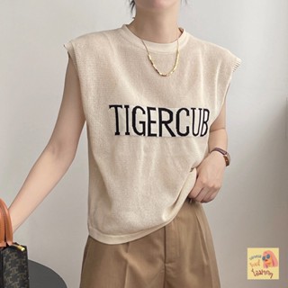 โอมากๆ🍊แฟชั่น เสื้อไหมพรมถัก เบาบางระบายอากาศดี แขนกุด 3 สี ลาย TIGERCUB