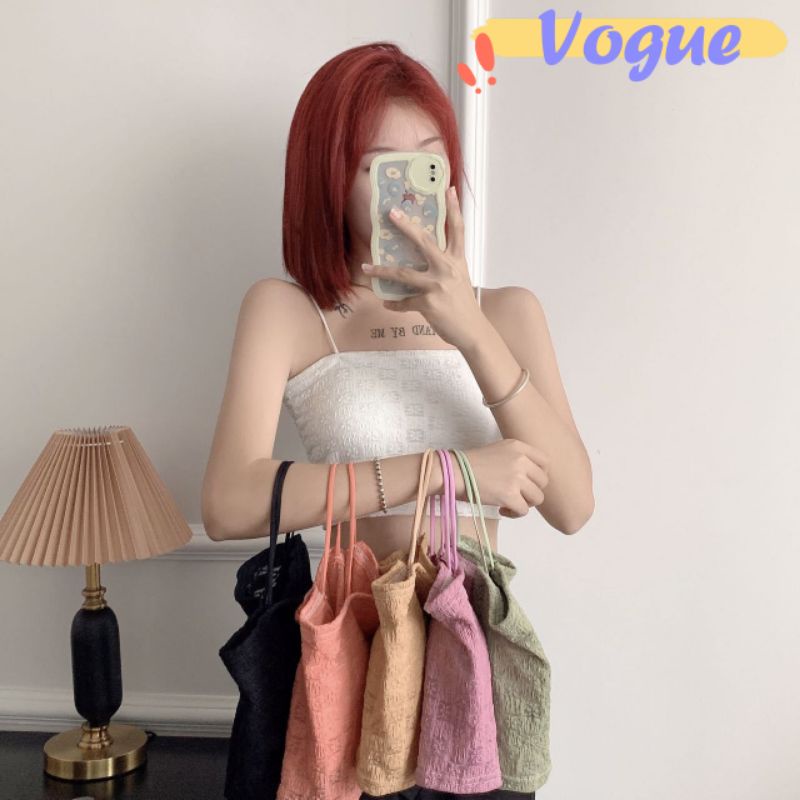 Vogue🌟พร้อมส่ง🌟 เสื้อสายเดี่ยวไหมพรม มีฟองน้ำ ลายดอกไม้เล็กๆน่ารัก (FY5228) -H -N