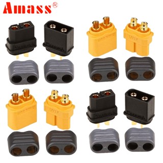 ปลั๊กเชื่อมต่อ AMASS XT60+ XT60H 60A-100A 0.8mΩ พร้อมปลอก สําหรับมอเตอร์แบตเตอรี่ RC Lipo ESC 5 คู่ ต่อล็อต