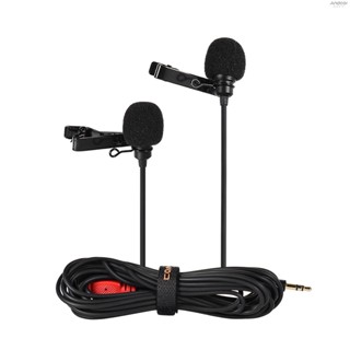 Comica CVM-D02 Dual-head Lavalier Lapel Microphone Clip-on Omnidirectional Condenser Mic Cable Length 2.5m/8.2ft  Compatible with    A7 A6300 Camera Compatible with i