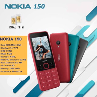 โทรศัพท์มือถือ100% Nokia 150 รอม 2.4 นิ้ว ด้วยกล้อง รอม 4MB ซิมคู่ วิทยุ FM การ์ดหน่วยความจําที่รองรับ