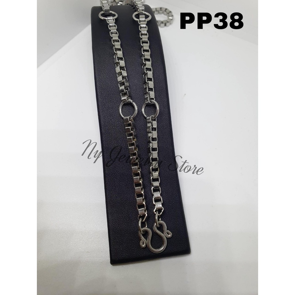 PP38สร้อยคอสแตนเลสลายอิตาลี ตัดเหลี่ยม 5 ห่วง 4.8 มิล