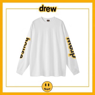 เสื้อยืดแขนยาว ผ้าฝ้าย ทรงหลวม พิมพ์ลายตัวอักษร Drew House smiley tide แฟชั่นสตรีท สําหรับผู้ชาย