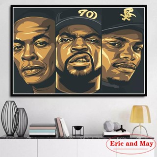 Nwa โปสเตอร์ภาพวาดผ้าใบ รูปนักร้องฮิปฮอป นักร้อง Star Rap Ice Cube Eazy-e สไตล์วินเทจ สําหรับตกแต่งบ้าน