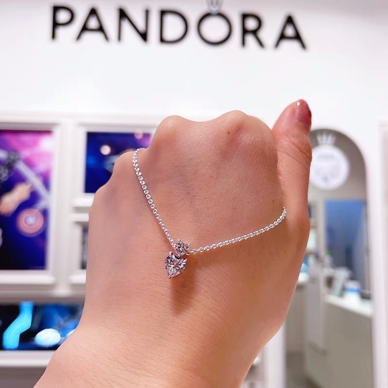 （พร้อมส่งทีไทย) Pandora เงิน925 สร้อยคอ สร้อยคอพร้อมจี้ Double Heart Pendant necklaceของขวัญสำหรับคนพิเศษของแท้ 100%P32