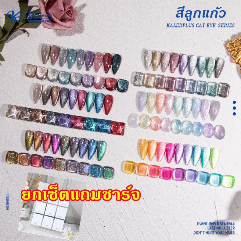 สีลูกแก้ว✨ ยกเซ็ต9สีแถมชาร์จ ✨(ชาร์จต้องทาเอง) kale plus สีแฟลช สีพื้น สีเจล ต้องอบ พร้อมส้งในไทย