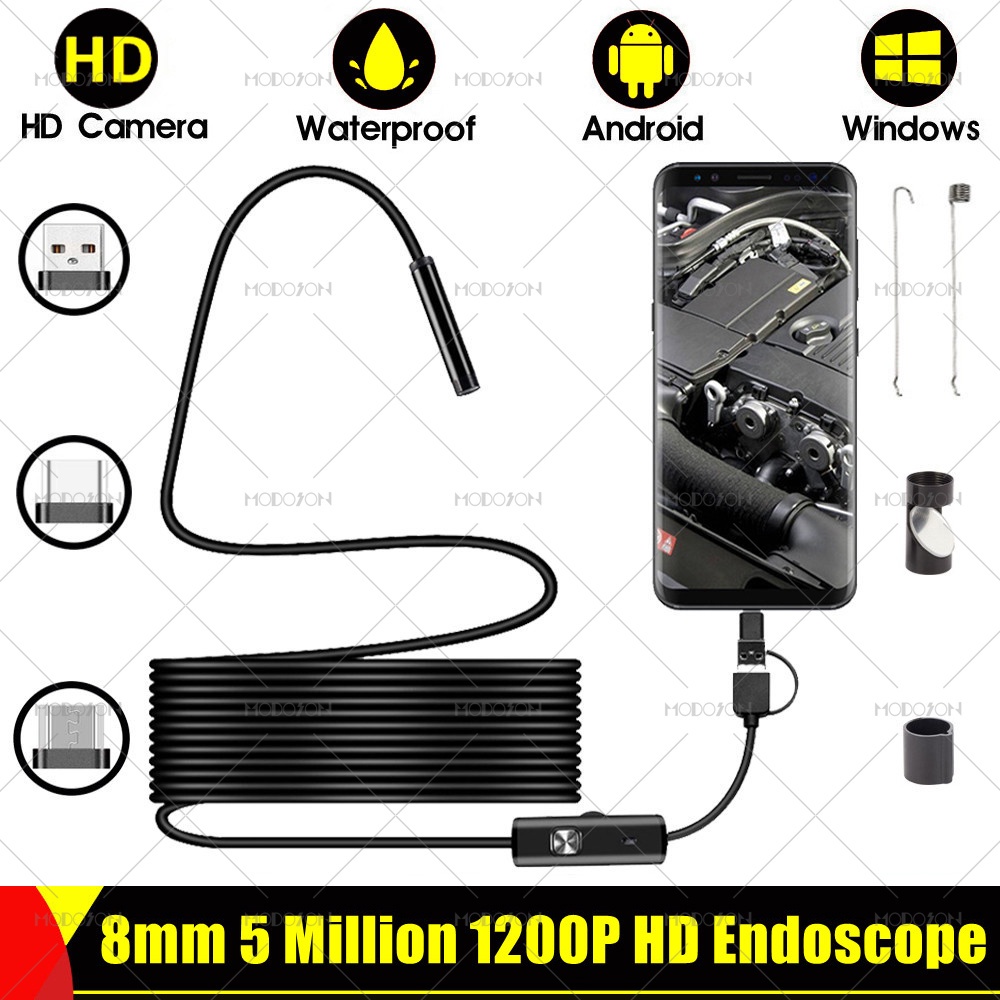 8mm 5 million 1200P HD Endoscope Camera OTG Micro USB TypeC Waterproof