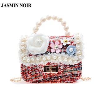 Jasmin NOIR กระเป๋าถือ กระเป๋าสะพายไหล่ ผ้าขนสัตว์ แต่งสายโซ่คล้อง น่ารัก สําหรับสตรี