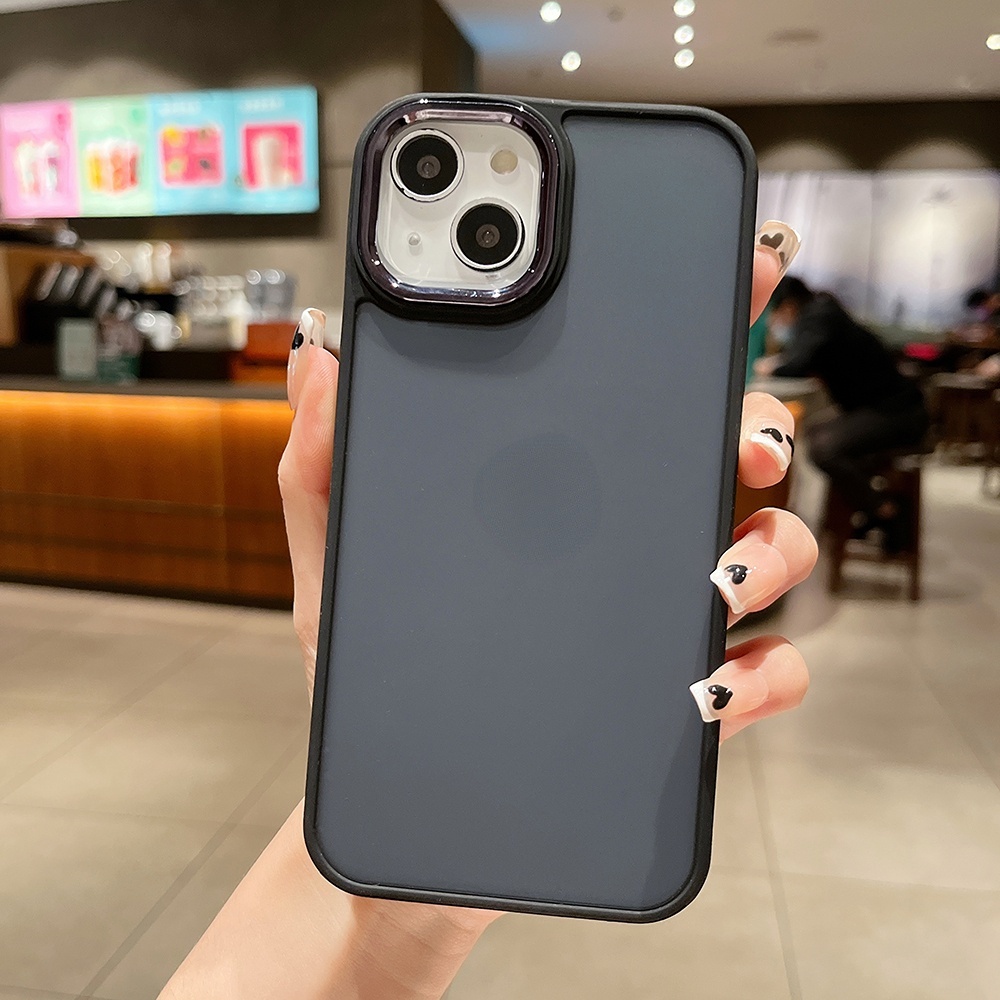 กันชนเคสโทรศัพท์สําหรับiPhone 14 Plus 13 12 11 Pro Maxชุบคีย์และขอบกล้องพลาสติกMatteปกหลังT07