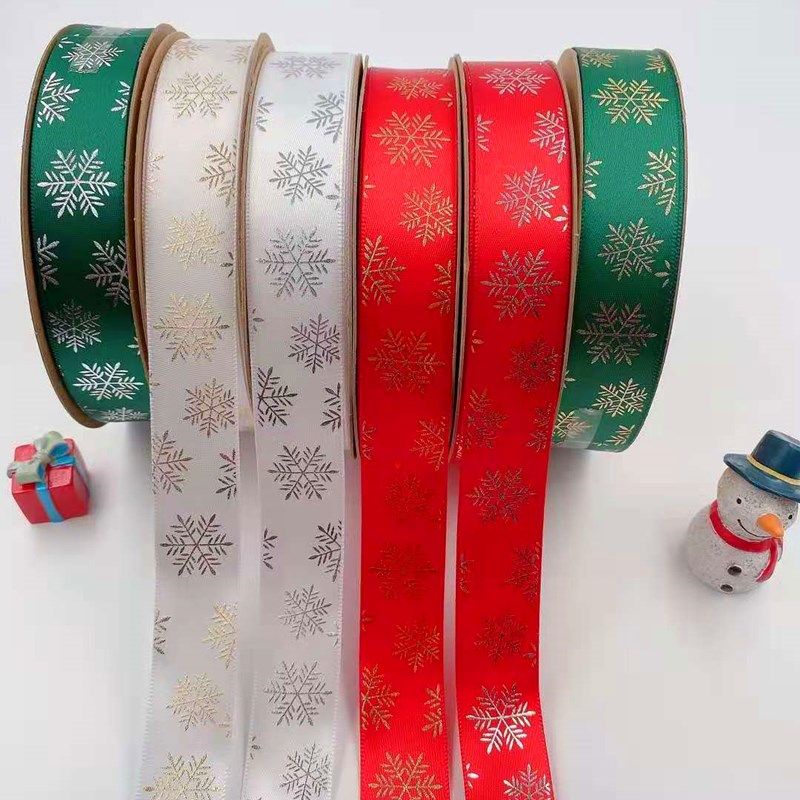 พร้อมส่ง ริบบิ้น ลายหิมะ ตกแต่งคริสต์มาส ห่อของขวัญ จัดดอกไม้ Ribbon for Christmas 圣诞彩带