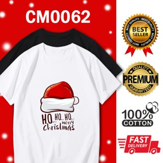 เสื้อยืดผ้าฝ้าย เสื้อยืดคริสต์มาสRed Hat Cute Merry Christmas Xmas Tee Couple Set Women Men T-shirt Matching Outfits Bir