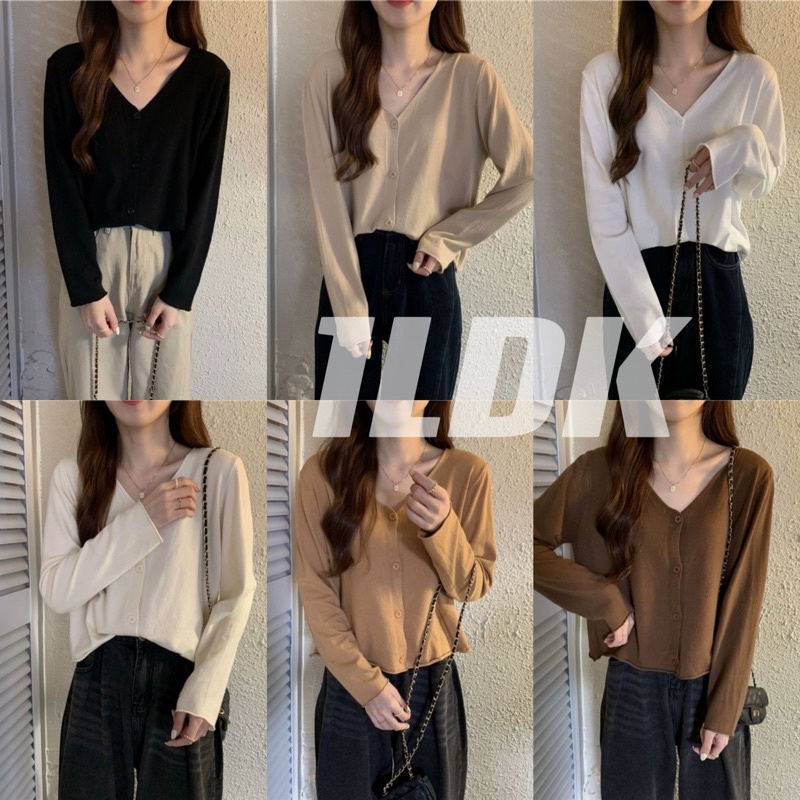 1LDK พร้อมส่ง เสื้อแขนยาว คอวี ผ้ากำมะหยี่ ผ้านุ่มยืดใส่สบาย กระดุมแกะได้ (7940)