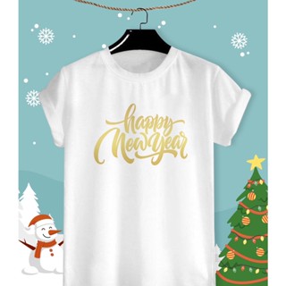 เสื้อลายปีใหม่ เสื้อคริสมาสต์ Merry Christmas &amp; Happy New Year 2023 ผ้า TK ใส่สบาย สีสันสดใส ใส่สบาย ไม่ยืดไม่ย้วย