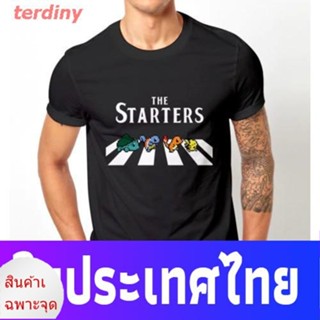 เสื้อยืดน่ารักterdiny โปเกมอนเสื้อยืดแขนสั้น เสื้อยืดผู้ชายพิมพ์ลาย Pokemon Starter และ Pikachu Charmander สําหรับผู้ชาย