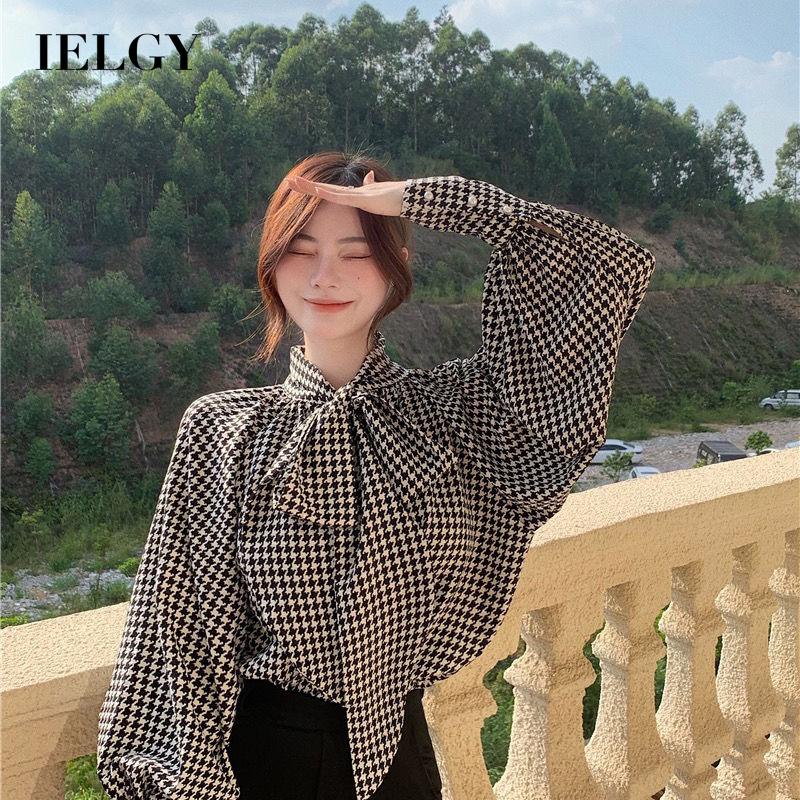IELGY houndstooth bowknot bottoming เสื้อผู้หญิง