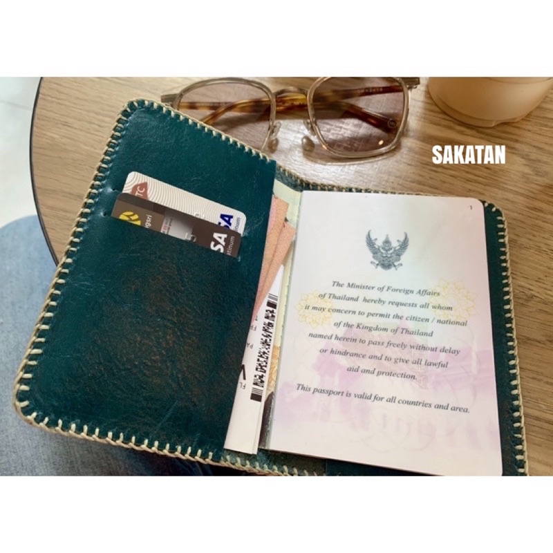 ซองพาสปอร์ต/เคสพาสปอร์ต/หนังแท้ถักริม/เลือกสีหนังและสีเชือกได้/ตอกชื่อข้อความฟรี/Passport Case/Perso