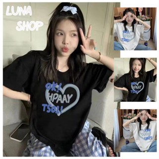 Luna shop🍑เดรส🍄หลวม สไตล์ฮ่องกง หลวม พิมพ์ลายตัวอักษรอเมริกัน บุคลิกลักษณะ ท่อนบน🚚พร้อมส่งจากกทม มาถึงใน 3-5 วัน