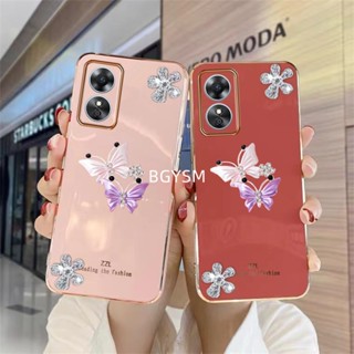 พร้อมส่ง ใหม่ เคสโทรศัพท์มือถือนิ่ม ปิดด้านหลัง ลายผีเสื้อ ประดับเพชร แวววาว สําหรับ OPPO A58 A78 4G 2023 A584G