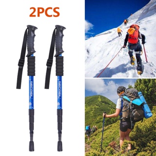 2Pcs Walking Sticks 4 Section Telescopic Trekking Climbing Anti Shock Hiking Walking Trekking Trail Stick Adjustable Can