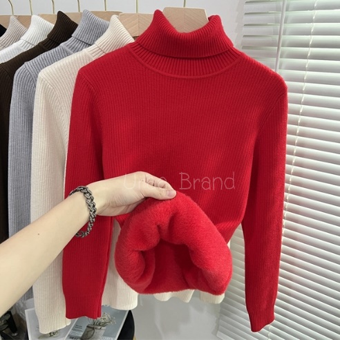 อก 38-44 / 7 สี เสื้อแขนยาวบุขน เสื้อคอเต่าบุขน สเวตเตอร์ไหมพรม กันหนาว ได้ถึงติดลบ TurtleNeck BT