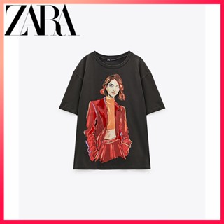 Zara ฤดูใบไม้ร่วง / ฤดูหนาว ใหม่ ผู้หญิง สีตัดกัน เด็กผู้หญิง พิมพ์ลาย เสื้อยืด